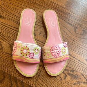 Talbots floral sandals: Slides, Flats, Pink-Green, Womens Size 8